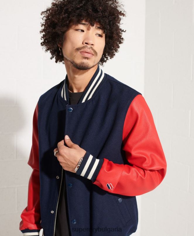 Superdry облекло N00H4628 военноморски флот мъже вълнено университетско бейзболно яке