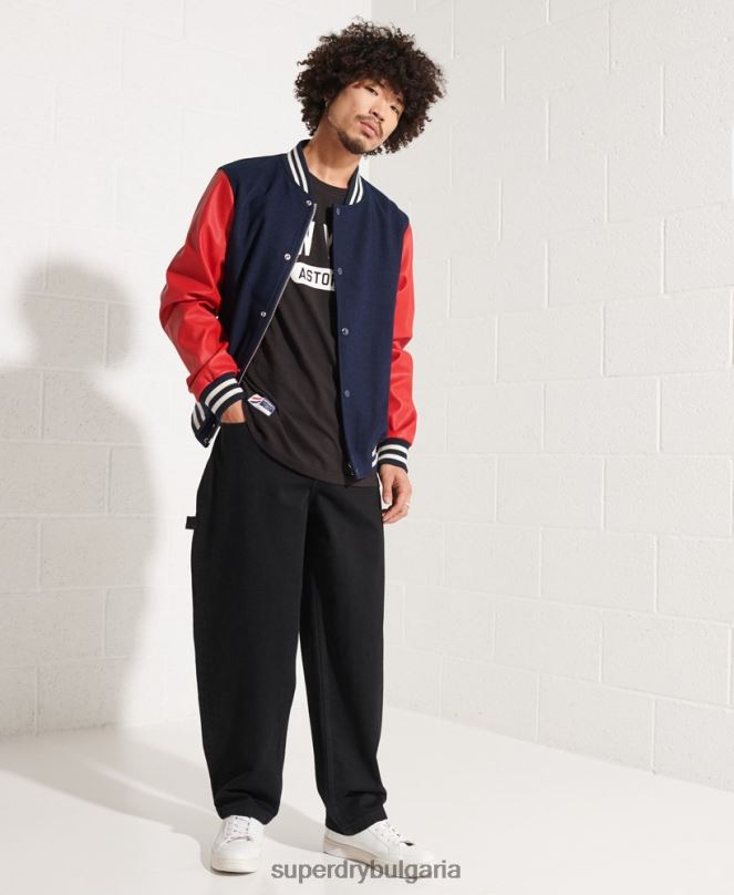 Superdry облекло N00H4628 военноморски флот мъже вълнено университетско бейзболно яке
