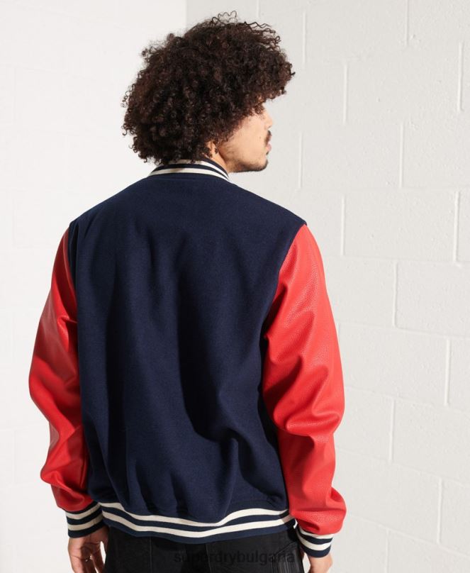 Superdry облекло N00H4628 военноморски флот мъже вълнено университетско бейзболно яке
