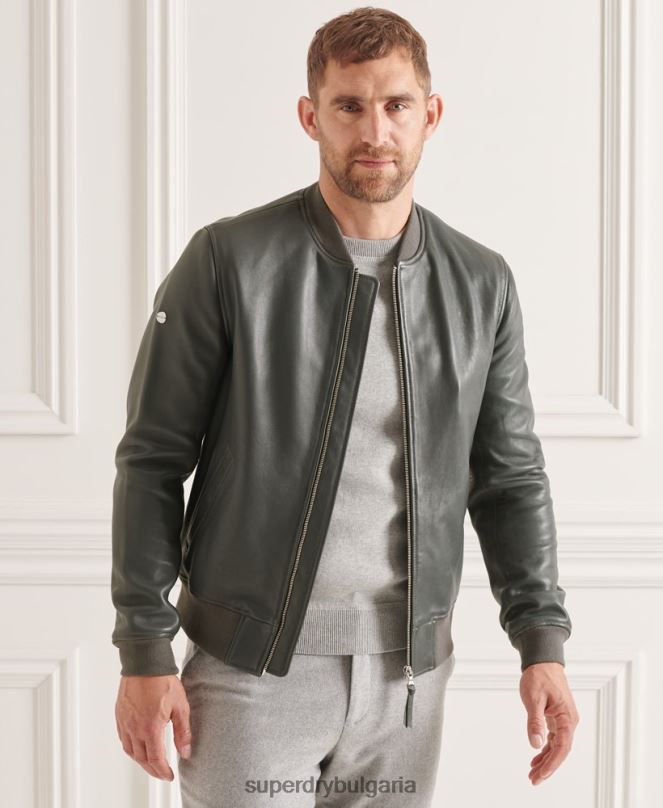 Superdry облекло N00H4662 сиво мъже кожено бомбардировъчно яке