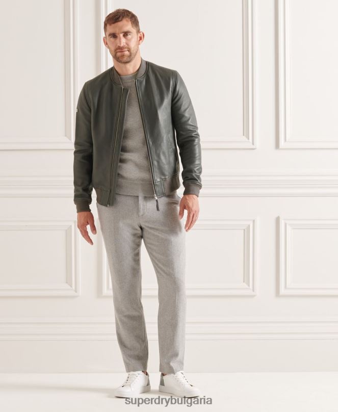 Superdry облекло N00H4662 сиво мъже кожено бомбардировъчно яке