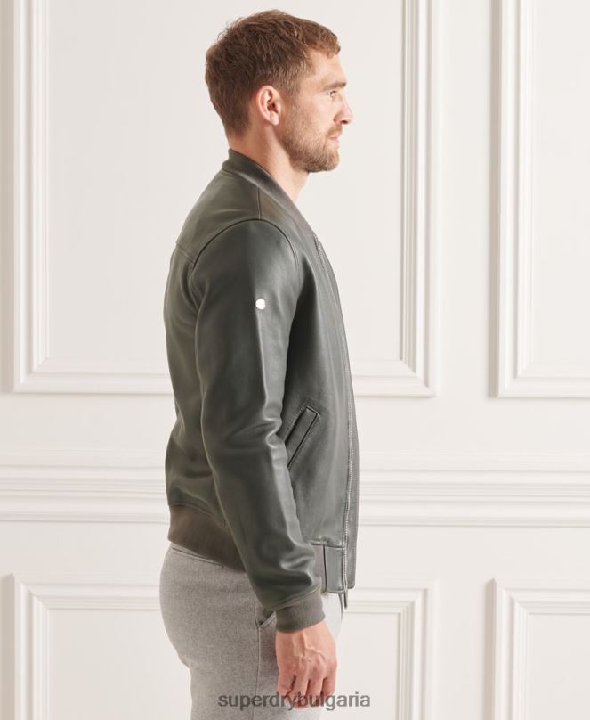 Superdry облекло N00H4662 сиво мъже кожено бомбардировъчно яке