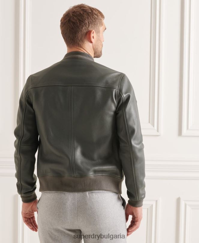 Superdry облекло N00H4662 сиво мъже кожено бомбардировъчно яке