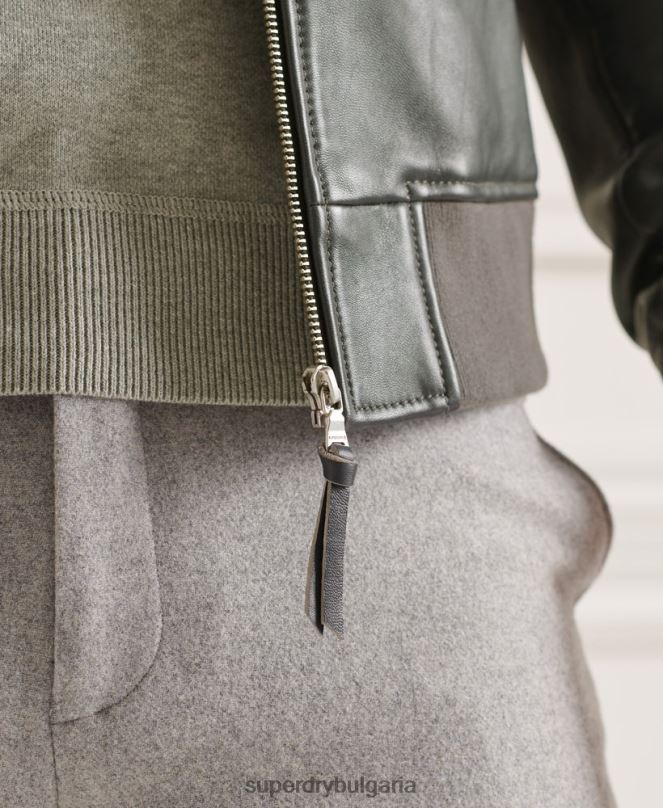 Superdry облекло N00H4662 сиво мъже кожено бомбардировъчно яке