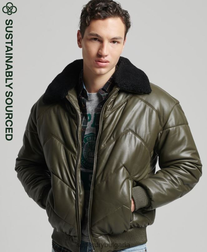 Superdry облекло N00H4666 зелено мъже наследствено кожено пухено яке