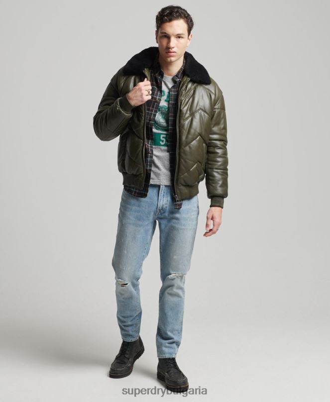 Superdry облекло N00H4666 зелено мъже наследствено кожено пухено яке