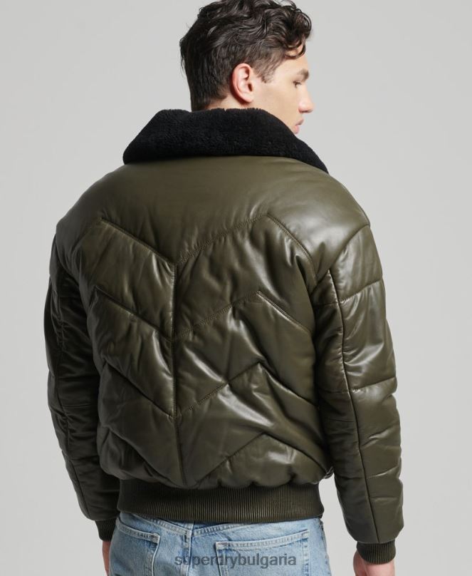 Superdry облекло N00H4666 зелено мъже наследствено кожено пухено яке