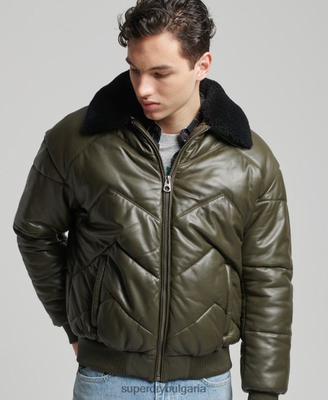 Superdry облекло N00H4666 зелено мъже наследствено кожено пухено яке