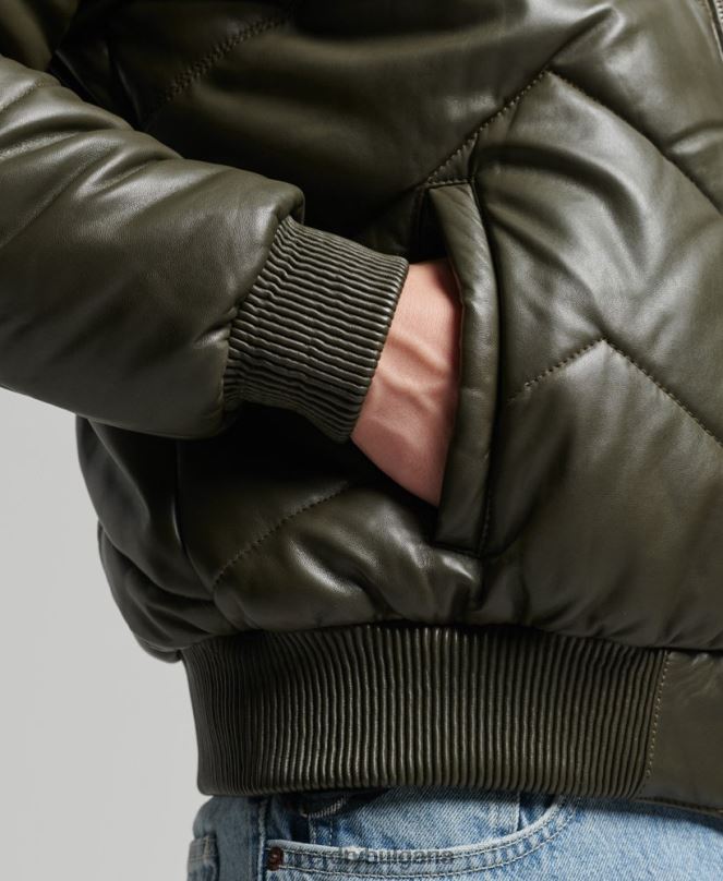 Superdry облекло N00H4666 зелено мъже наследствено кожено пухено яке