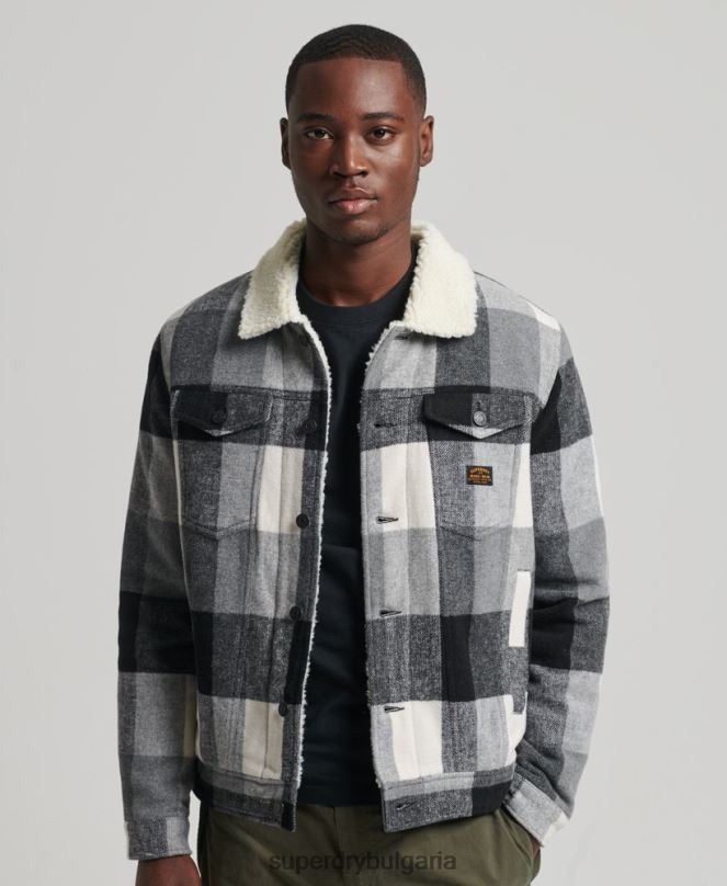 Superdry облекло N00H4671 черен мъже шосейно вълнено яке шерпа на шофьор на камион