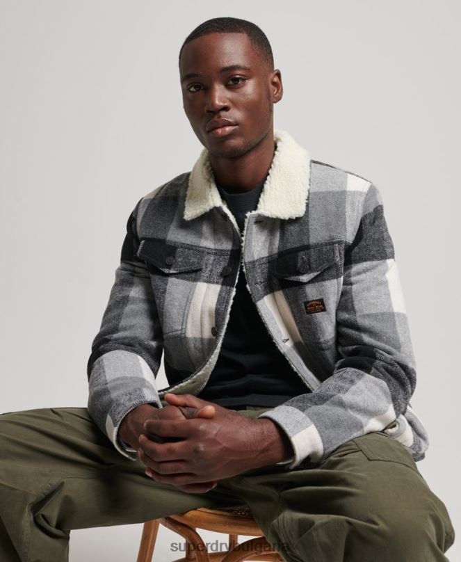 Superdry облекло N00H4671 черен мъже шосейно вълнено яке шерпа на шофьор на камион