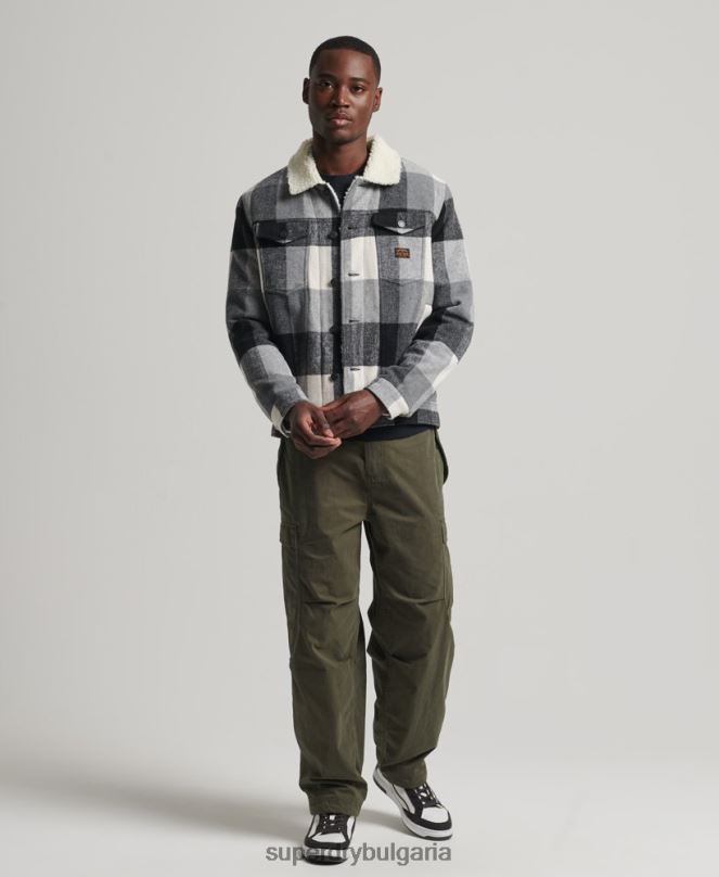 Superdry облекло N00H4671 черен мъже шосейно вълнено яке шерпа на шофьор на камион