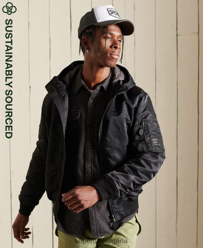 Superdry облекло N00H4673 черен мъже бомбър яке ma1 с качулка