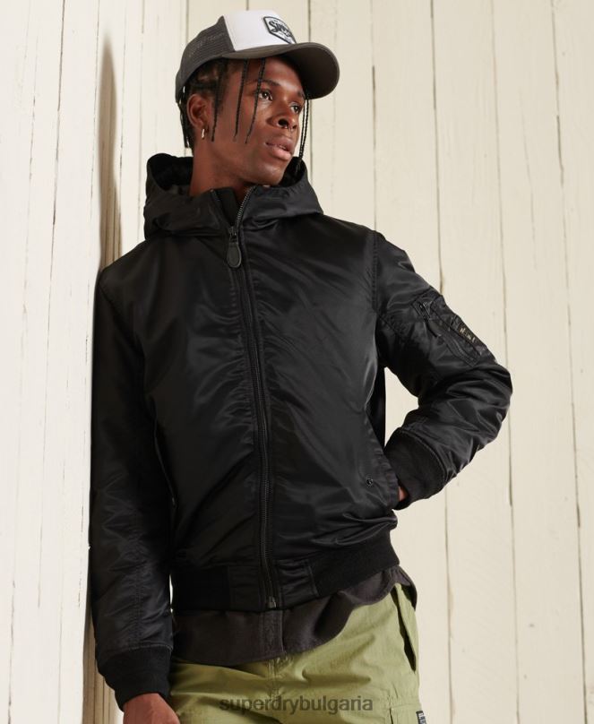 Superdry облекло N00H4673 черен мъже бомбър яке ma1 с качулка