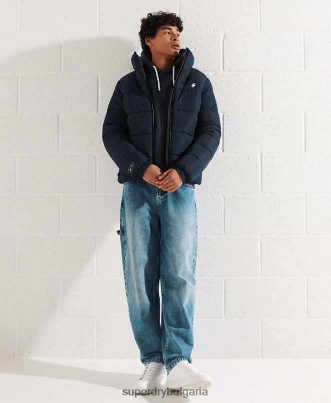 Superdry облекло N00H4676 военноморски флот мъже спортно пухено яке без качулка