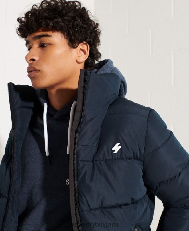 Superdry облекло N00H4676 военноморски флот мъже спортно пухено яке без качулка