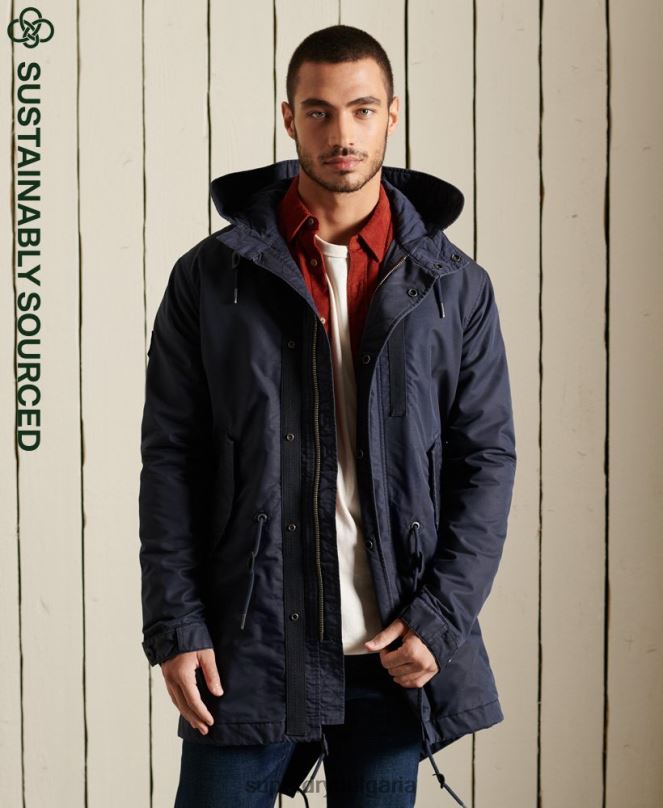 Superdry облекло N00H4680 син мъже военна парка с рибена опашка
