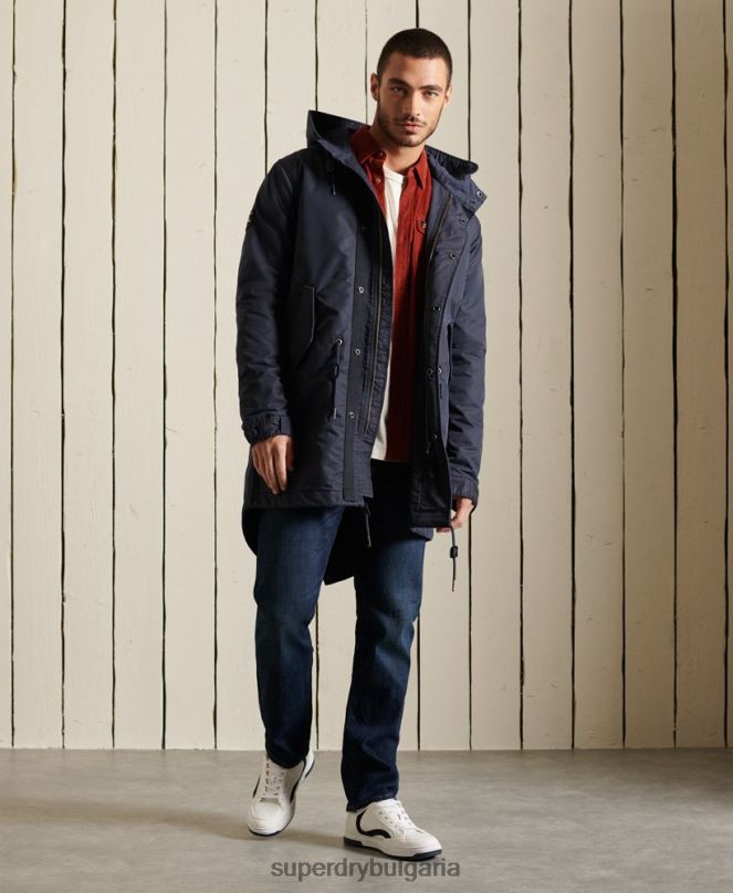 Superdry облекло N00H4680 син мъже военна парка с рибена опашка