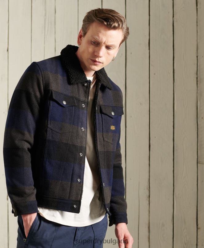 Superdry облекло N00H4683 военноморски флот мъже шосейно вълнено яке шерпа на шофьор на камион