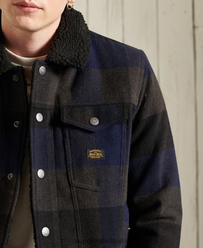 Superdry облекло N00H4683 военноморски флот мъже шосейно вълнено яке шерпа на шофьор на камион
