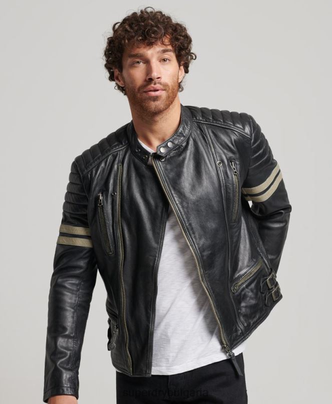 Superdry облекло N00H4691 черен мъже кожено мотористко яке