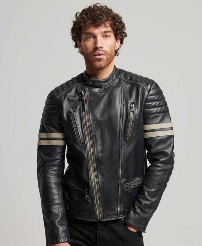 Superdry облекло N00H4691 черен мъже кожено мотористко яке