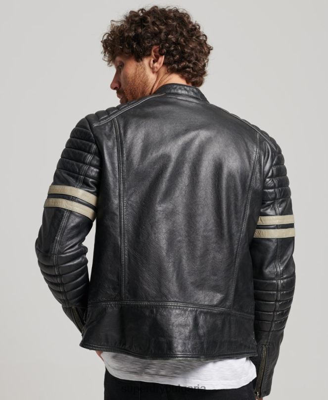 Superdry облекло N00H4691 черен мъже кожено мотористко яке