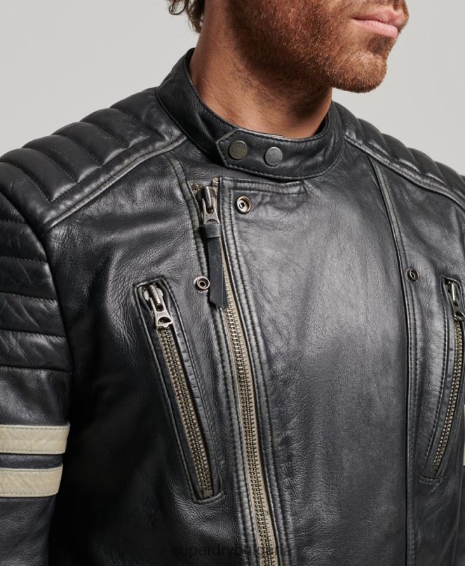 Superdry облекло N00H4691 черен мъже кожено мотористко яке