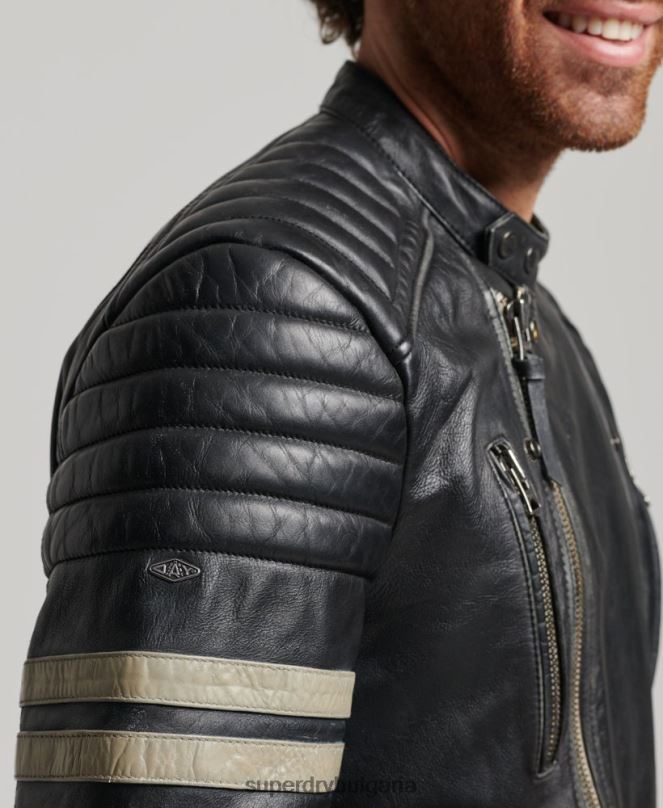 Superdry облекло N00H4691 черен мъже кожено мотористко яке