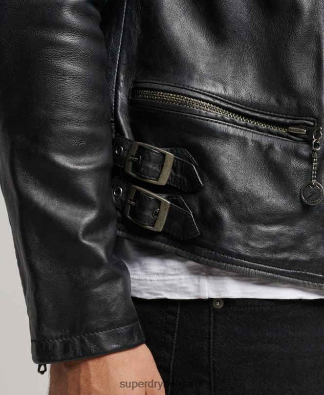 Superdry облекло N00H4691 черен мъже кожено мотористко яке