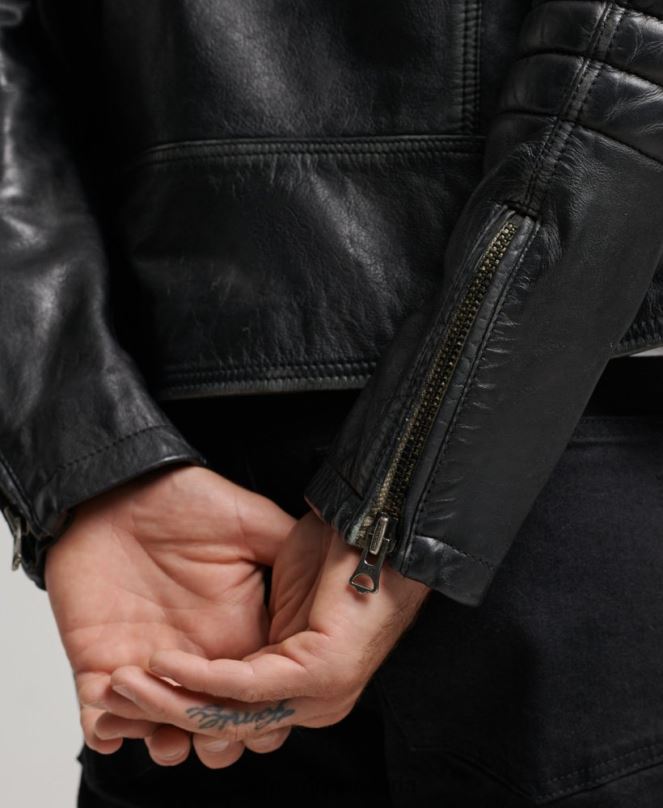 Superdry облекло N00H4691 черен мъже кожено мотористко яке