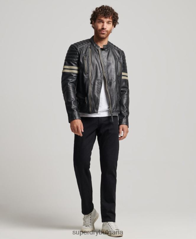 Superdry облекло N00H4691 черен мъже кожено мотористко яке