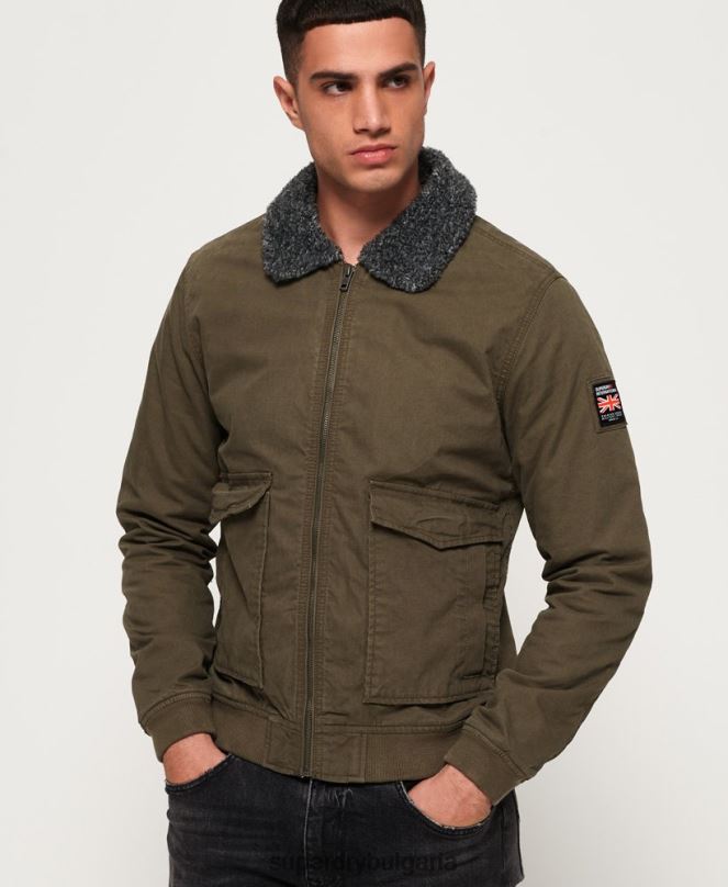 Superdry облекло N00H4706 зелено мъже новобранец зимно авиаторско яке