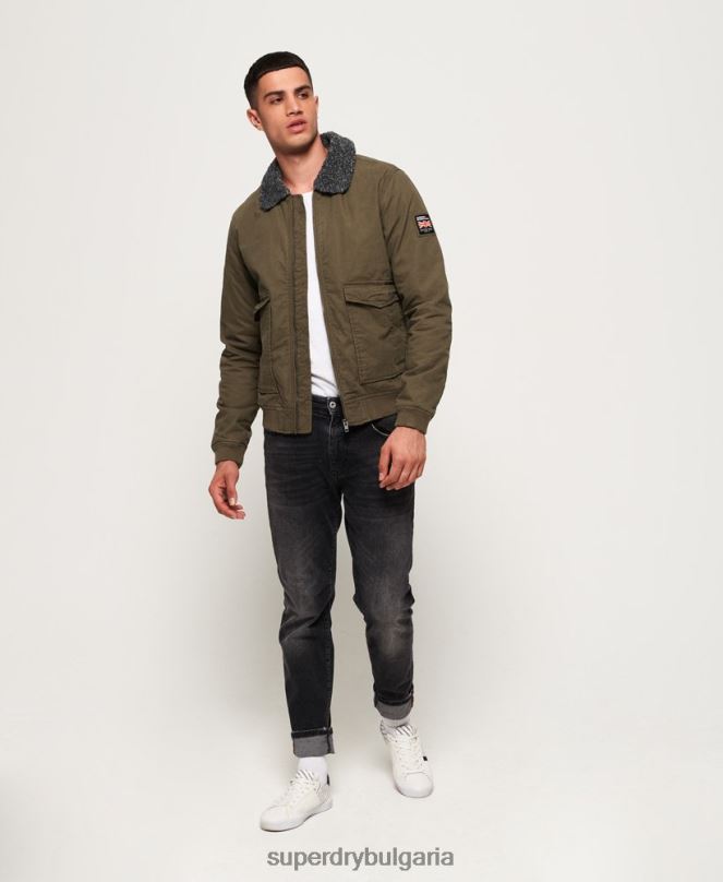 Superdry облекло N00H4706 зелено мъже новобранец зимно авиаторско яке