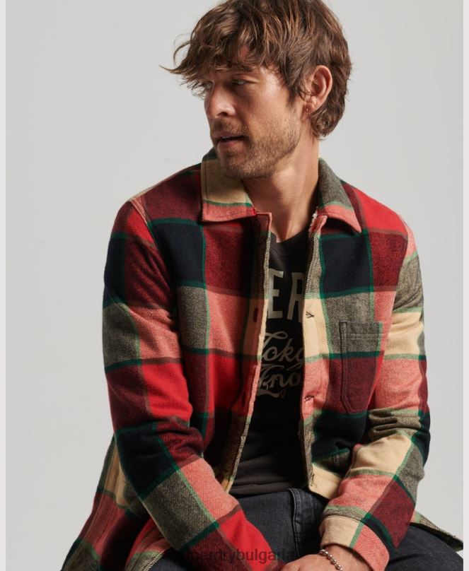 Superdry облекло N00H4716 червен мъже полезна проверка върху риза
