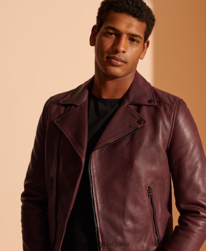 Superdry облекло N00H4725 лилаво мъже кожено мотоциклетско яке
