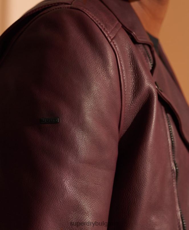 Superdry облекло N00H4725 лилаво мъже кожено мотоциклетско яке