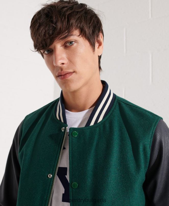 Superdry облекло N00H4728 зелено мъже вълнено университетско бейзболно яке