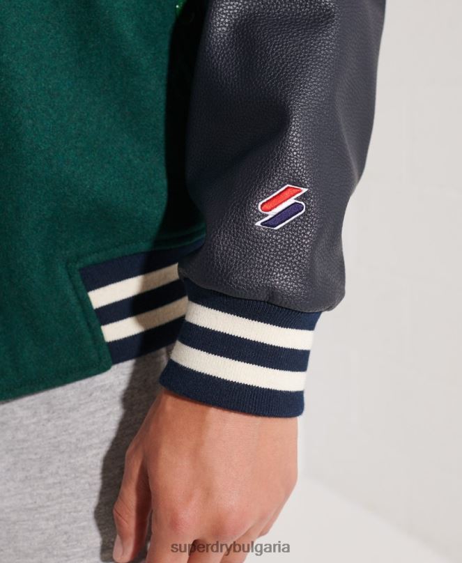 Superdry облекло N00H4728 зелено мъже вълнено университетско бейзболно яке