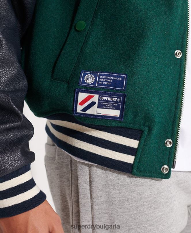 Superdry облекло N00H4728 зелено мъже вълнено университетско бейзболно яке
