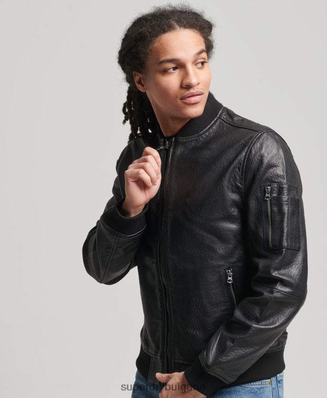 Superdry облекло N00H4753 черен мъже кожено бомбър яке