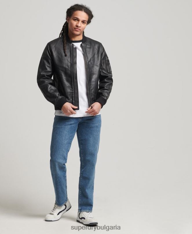 Superdry облекло N00H4753 черен мъже кожено бомбър яке