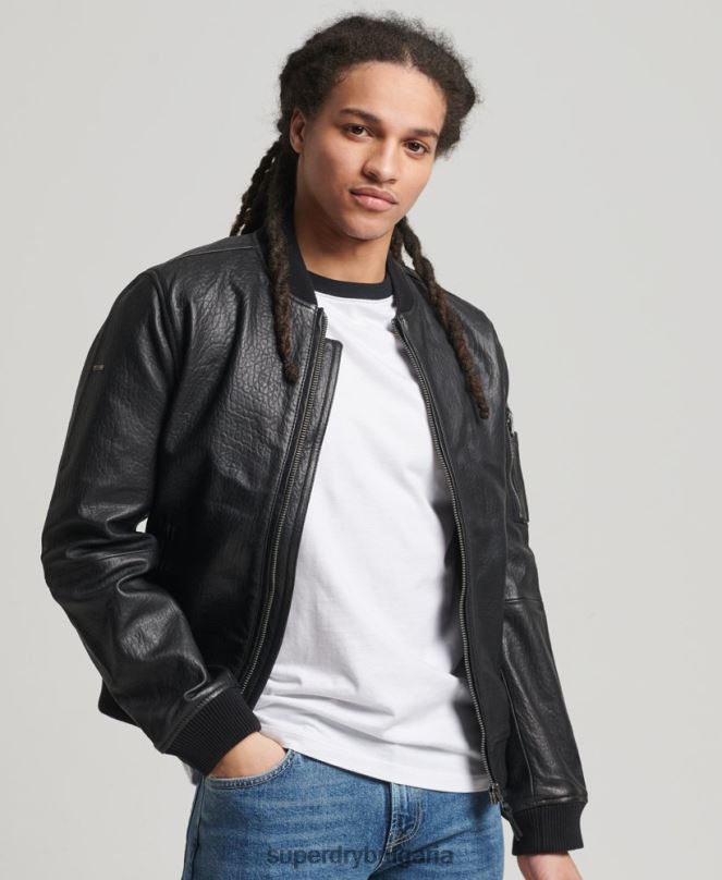 Superdry облекло N00H4753 черен мъже кожено бомбър яке