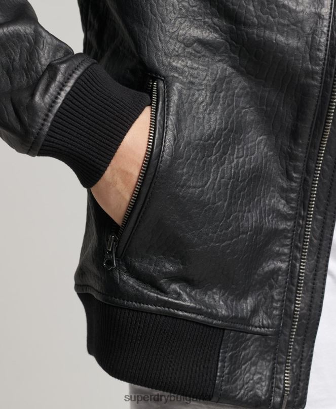 Superdry облекло N00H4753 черен мъже кожено бомбър яке