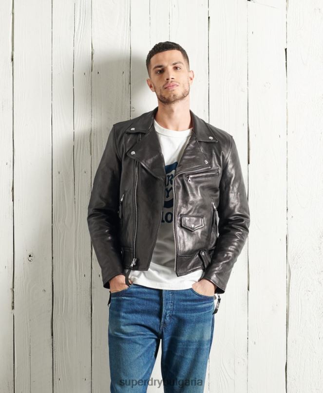Superdry облекло N00H4756 черен мъже ограничено издание сухо кожено мотоциклетско яке