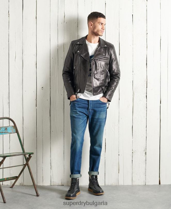 Superdry облекло N00H4756 черен мъже ограничено издание сухо кожено мотоциклетско яке