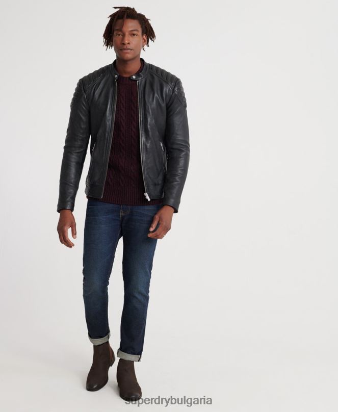 Superdry облекло N00H4758 черен мъже кожено състезателно яке city hero