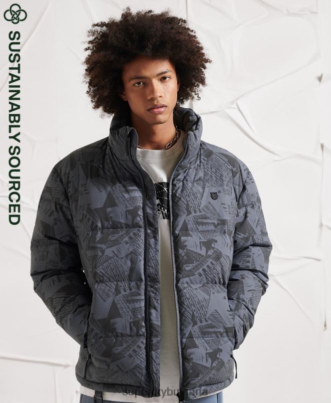 Superdry облекло N00H4780 тъмно сив мъже излишно отразяващо пухено яке