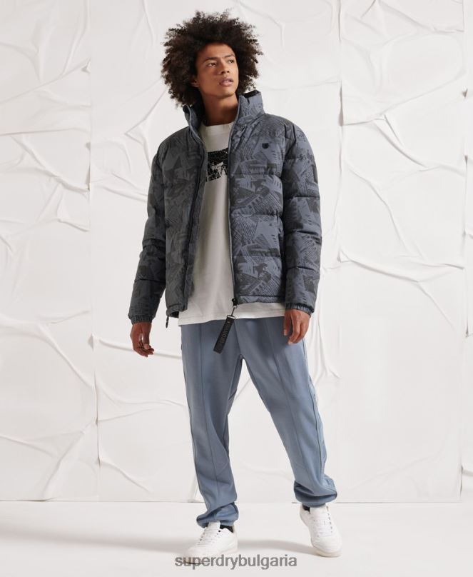Superdry облекло N00H4780 тъмно сив мъже излишно отразяващо пухено яке
