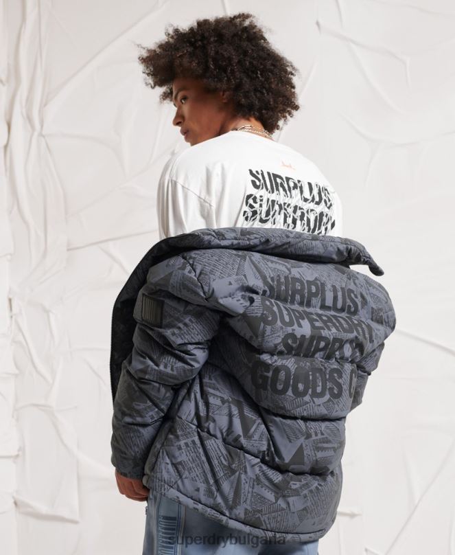Superdry облекло N00H4780 тъмно сив мъже излишно отразяващо пухено яке